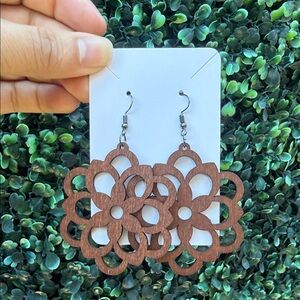Handcrafted Brown Wooden Floral Earrings